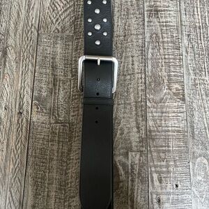 Ralph Lauren Black and Silver Leather Belt with Studded Design 48-50”